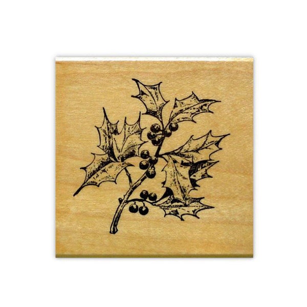 Holly Branch Mounted Rubber Stamp - Christmas - Winter Holiday #19