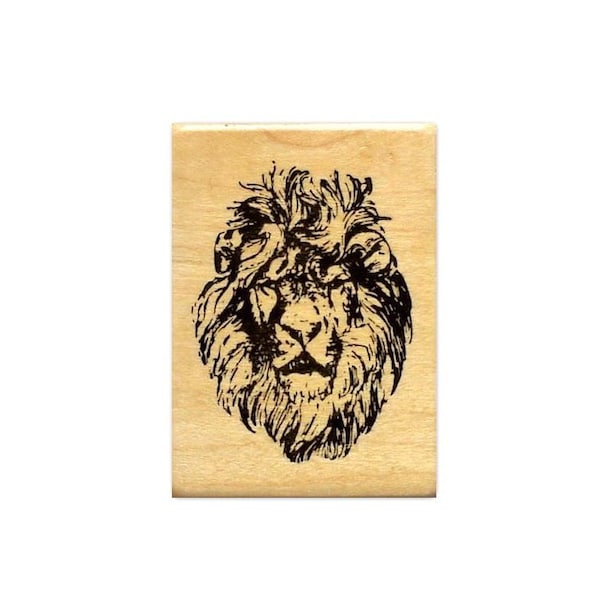 Lion Face Mounted Rubber Stamp #17