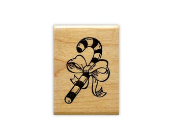 CANDY CANE with BOW Mounted Rubber Stamp #7
