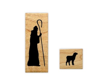 Shepherd and Sheep Silhouette set of 2 Mounted Rubber Stamps - Christmas Nativity #13