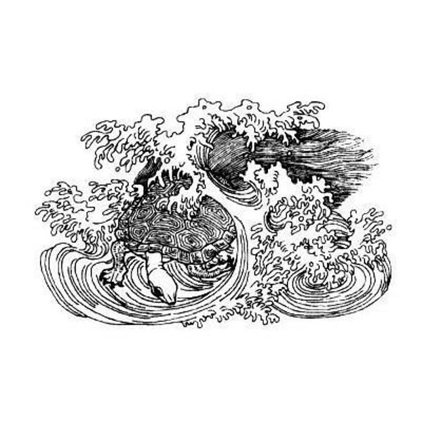 Minogame Sea Turtle Rubber Stamp UNMOUNTED - Japanese Symbol of Longevity and Wisdom - Marine Life - Ocean Waves #12