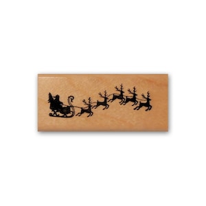 Timbro di gomma montato con slitta e renne di Babbo Natale, festività natalizie n. 24