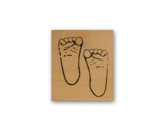Baby Feet Mounted Rubber Stamp - Newborn Footprints - Baby Shower / Announcement Stamp CMS #2