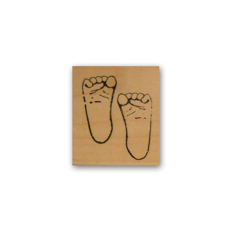 mounted rubber stamp baby shower announcement stamp CMS #2 Baby Feet lg newborn footprints
