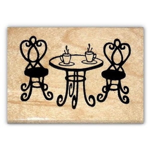 Café Mesa montada sello de goma, té para dos, amistad, romántico, cafetería, fiesta de té, bistró francés, Sellos de hierba dulce #22