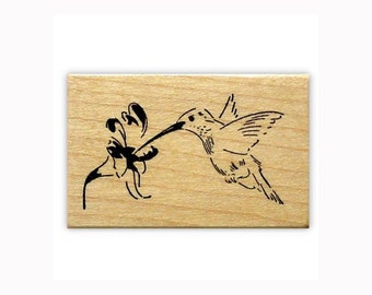 Hummingbird mounted rubber stamp, humming bird, summer, flower, bird watchers journal stamp, Sweet Grass Stamps No.9