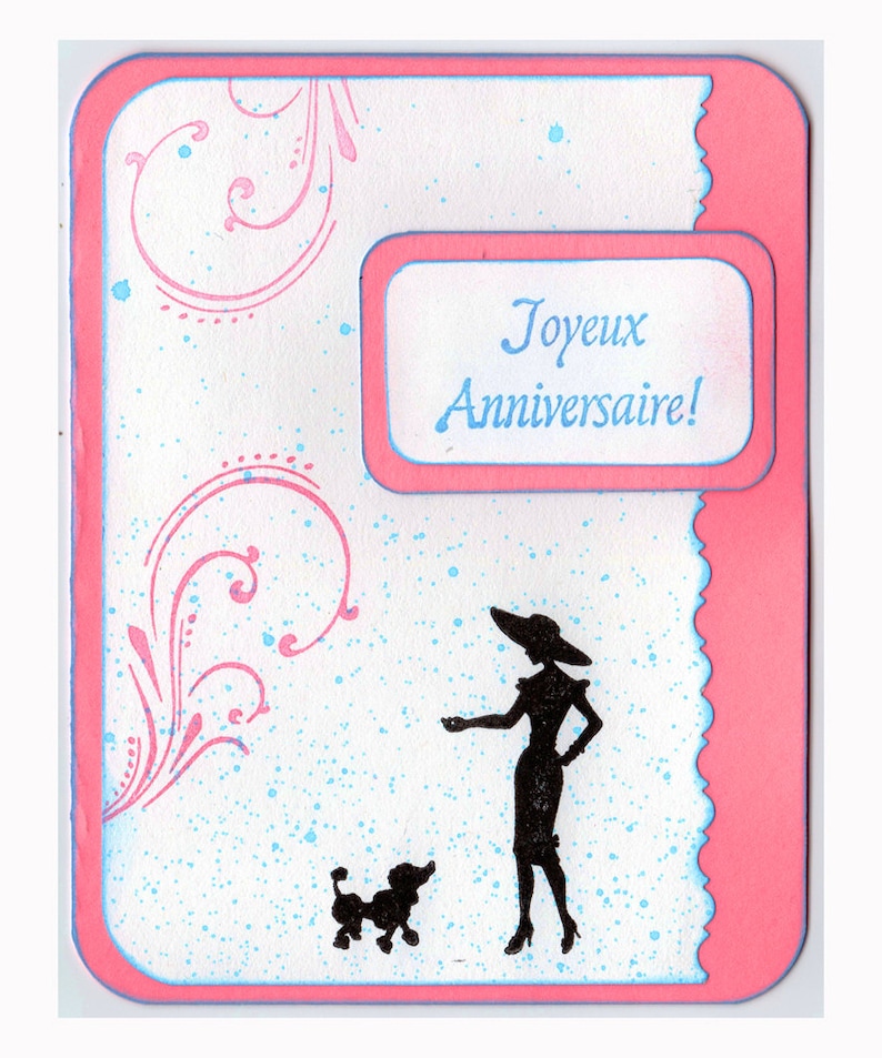 people Lady with Poodle Silhouette mounted rubber stamp Sweet Grass Stamps #22 woman and dog person French
