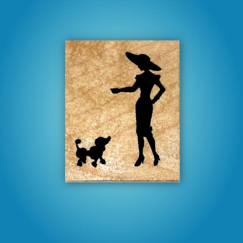 people Lady with Poodle Silhouette mounted rubber stamp Sweet Grass Stamps #22 woman and dog person French