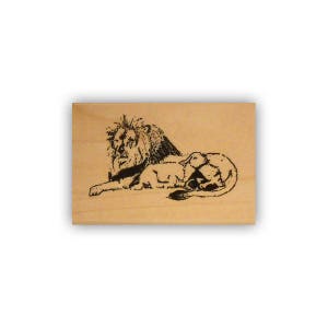Tampon en caoutchouc monté sur un lion et un agneau, image d'inspiration chrétienne, école du dimanche pour enfants, CMS n° 2
