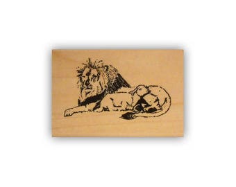 Lion and Lamb Mounted rubber stamp, Christian inspirational image, children's Sunday School, CMS #2