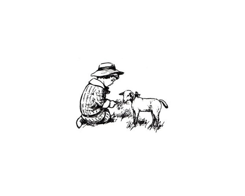 Child and Lamb UNMOUNTED Rubber Stamp CMS 6 image 1