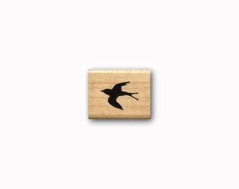 tiny flying Bird silhouette Mounted rubber stamp, whimsy, Sweet Grass Stamps #23