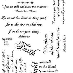 Christian Bible Verses 8&quot; x 5&quot; Unmounted Rubber Stamp Sheet - Scriptures for Bible Journaling - Religious Stamps - Faith #22