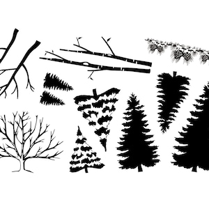 WinterTrees UNMOUNTED Rubber Stamp set - Pine Cones - Bare Trees - Birch - Snow #24