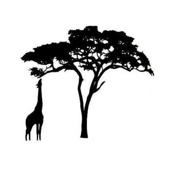 Items similar to GIRAFFE and ACACIA TREE Silhouette Um African rubber ...