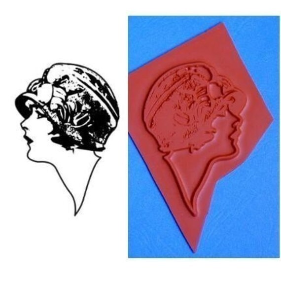art deco flapper woman lg Lady Profile unmounted rubber stamp #2 