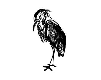 Great Blue Heron unmounted rubber stamp, bird watchers journal stamp, coastal, wetlands, Sweet Grass Stamps No.9