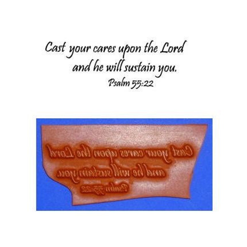 Cast Your Cares bible verse UNMOUNTED rubber stamp, Psalm 55-22, Christian bible verse, encouragement scripture 16 image 2