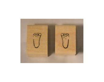 tiny Baby Feet mounted rubber stamp set, newborn footprints, baby shower / announcement stamp CMS #2