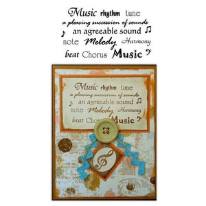 MUZIEKWOORDEN, niet gemonteerde rubberen stempel, ritme, melodie, noot, koor, harmonie, melodie, musical, Sweet Grass Stamps No.10