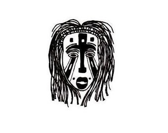 African TRIBAL MASK unmounted rubber stamp, face, dance costume, Sweet Grass Stamps No.17