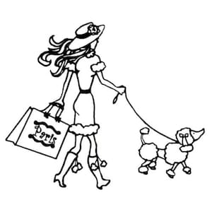 Paris Shopper, señora con caniche SIN MONTAR sello de goma, compras, paseador de perros # 22