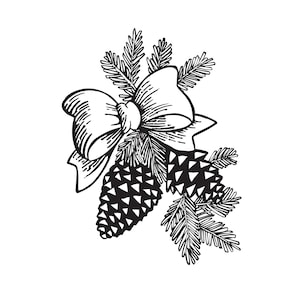 Pine Cones with Bow UNMOUNTED Rubber Stamp - Christmas, Winter Holiday, Nature - Sweet Grass Stamps No.7