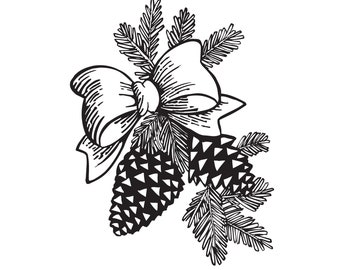 PINE CONES with BOW unmounted Rubber Stamp - Christmas, Winter Holiday, Nature - Sweet Grass Stamps No.7