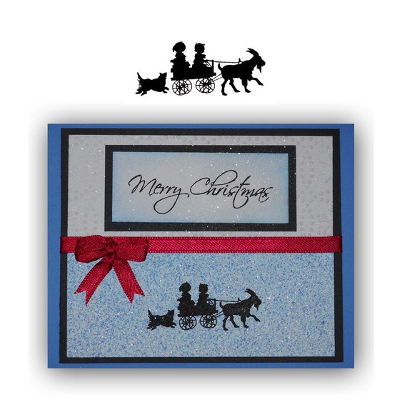 Children In Goat Cart Silhouette Unmounted Rubber Stamp Small Sweet Grass Stamps No 1