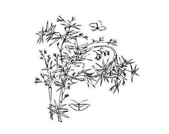 Bamboo with Butterflies UNMOUNTED rubber stamp, oriental, Asian, Japanese, Chinese, nature, #12