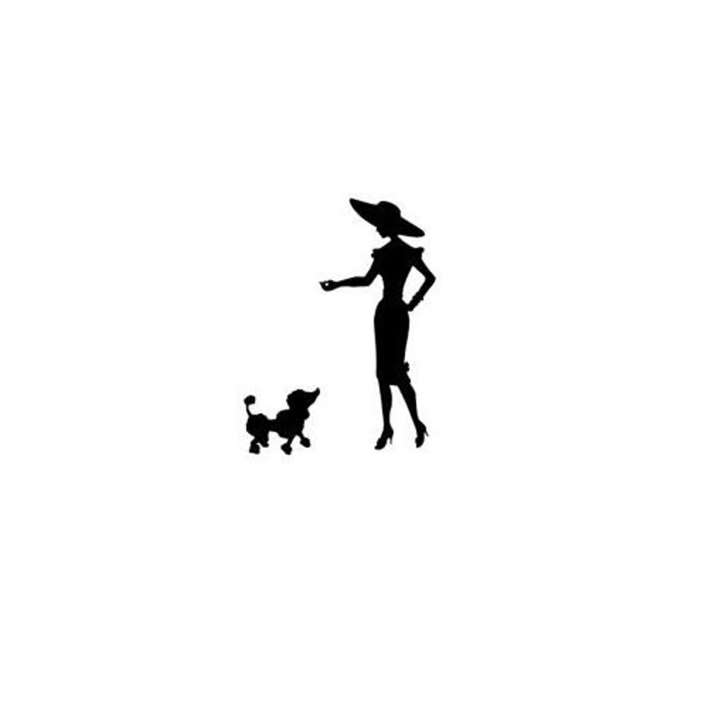people Lady with Poodle Silhouette mounted rubber stamp Sweet Grass Stamps #22 woman and dog person French