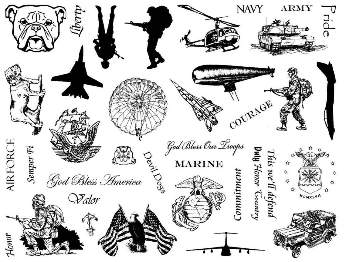 8 1/2 X 11 MILITARY Rubber Stamp Sheet Soldier Army Navy Etsy