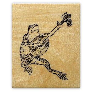 Tampon en caoutchouc monté sur musique GRENOUILLE et BANJO - Mandoline, houe, crapaud, animal, danse country #10