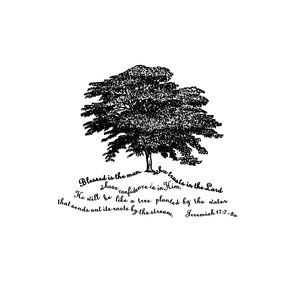 Árvore de Escrituras Carimbo de Borracha DESMONTADO - Carimbo de Diário Bíblico - Jeremias 17:7-8 Versículo Bíblico - Imagem Inspiradora Cristã - CMS #2
