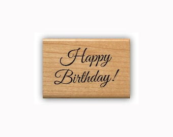 Happy Birthday Mounted Rubber Stamp, Fancy Script #23