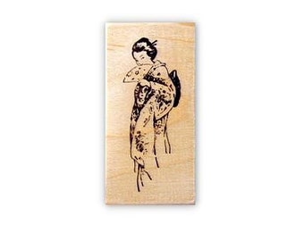 Coy GEISHA Mounted rubber stamp, Japanese lady, entertainer, performing artist, geiko, artisan, woman, Sweet Grass Stamps No.12