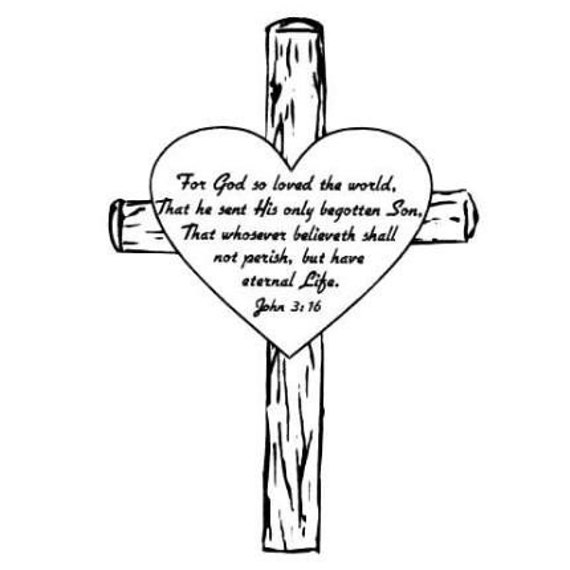 Download John 3-16 in Heart on a Cross Unmounted Christian bible verse