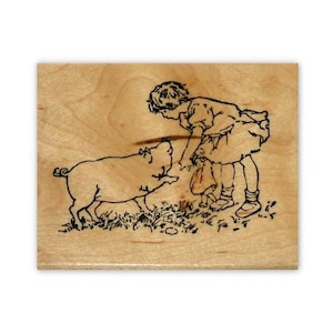 Tampon de basse-cour pour fille et cochon, animal de la ferme, été, CMS n°1