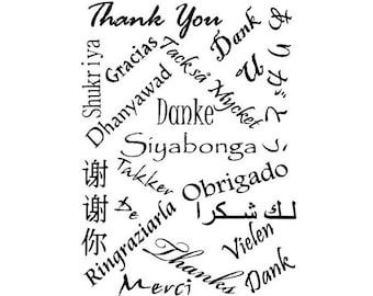 Thank you in many foreign languages unmounted rubber stamp, thanks, large background stamp, Crazy Mountain Stamps #5
