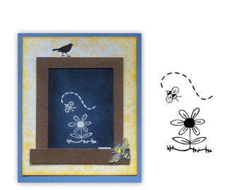 cute Bee and Flower UNMOUNTED Rubber Stamp #9