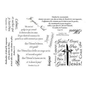 French greetings and bible verses 8" x 5" unmounted rubber stamp sheet, religious scripture, card sentiment #21