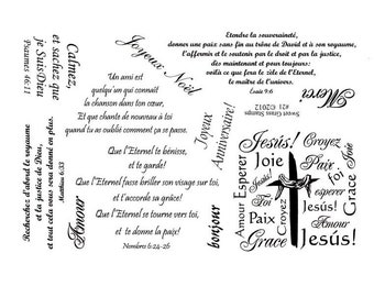 French greetings and bible verses 8" x 5" unmounted rubber stamp sheet, religious scripture, card sentiment #21