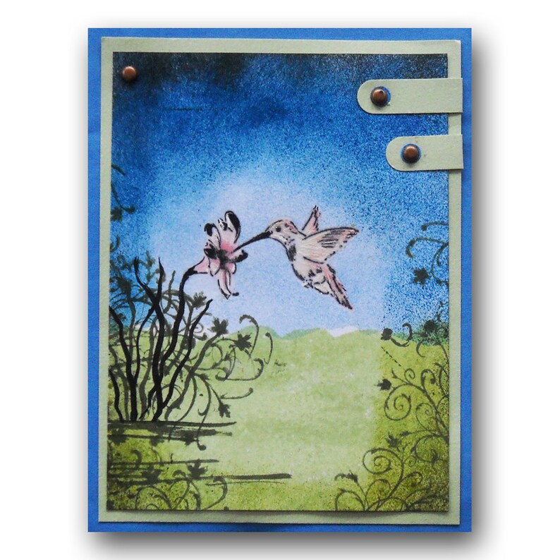 Hummingbird mounted rubber stamp, humming bird, summer, flower, bird watchers journal stamp, Sweet Grass Stamps No.9 image 3