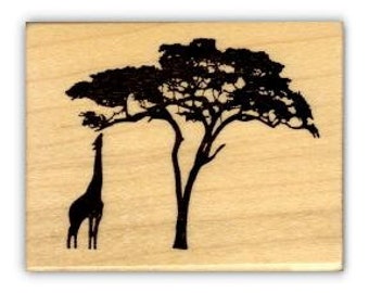 Giraffe and Acacia Tree Mounted Rubber Stamp, Africa Silhouette #17