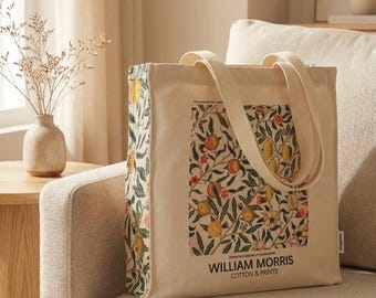 Bolsa de tela "Fruit" de William Morris con portabotellas y llavero: algodón orgánico de 16 oz