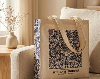 Bolsa de tela botánica azul marino de William Morris: algodón orgánico con portabotellas