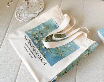 Bolso de mano Van Gogh "Flor de almendro" con portabotellas y llavero.