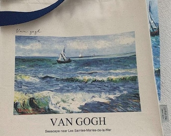 Van Gogh "El mar en Les Saintes-Maries-de-la-Mer"Bolso de mano con portabotellas y llavero