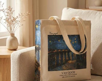 Bolsa de tela Van Gogh "Noche estrellada sobre el Ródano", algodón de 16 oz