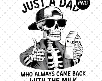 いつも牛乳を持って帰ってくるお父さんPNG画像、面白い父の日PNG画像、レトロなお父さんの骸骨PNG画像、クールなお父さんのデザイン、デジタルダウンロード